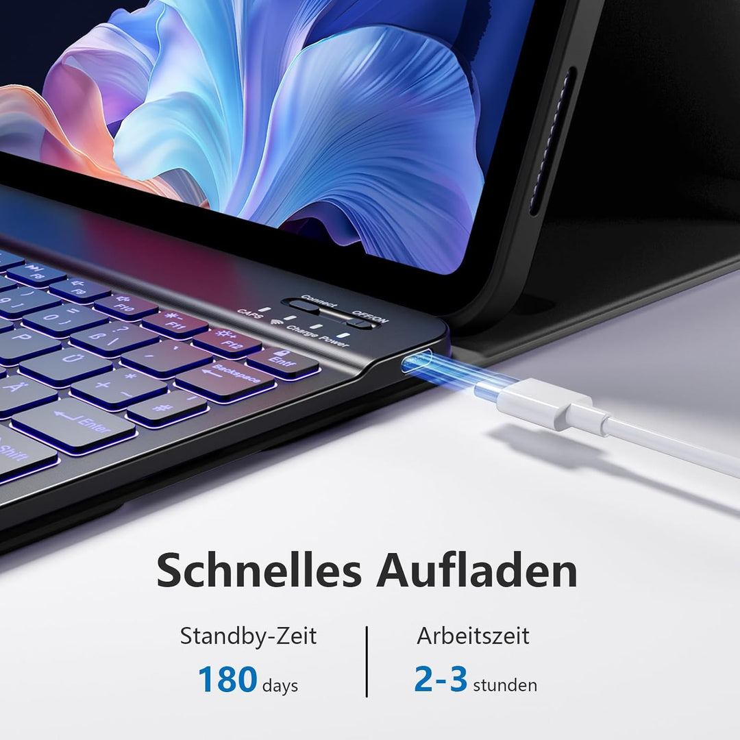 drivego Hülle mit Tastatur für iPad 10 Generation 10.9 Zoll 2022, 7-Farbige Beleuchtete, Magnetische