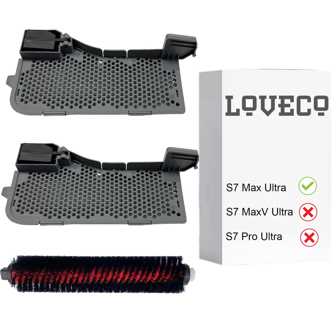 LOVECO 2 Stück Wasserfilter & 1 Reinigungsbürste Ersatzteile Kompatibel mit Roborock S7 Max Ultra Mo