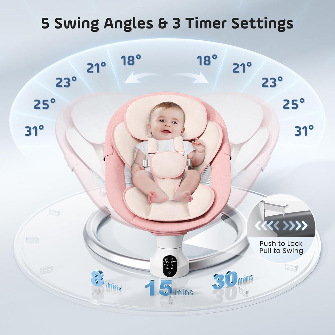 BlundiQue Babywippe Elektrisch mit 5 Natürlichen Schaukelgeschwindigkeiten, Babyschaukel elektrisch
