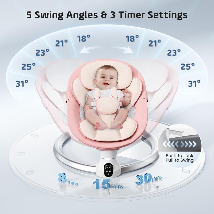 BlundiQue Babywippe Elektrisch mit 5 Natürlichen Schaukelgeschwindigkeiten, Babyschaukel elektrisch