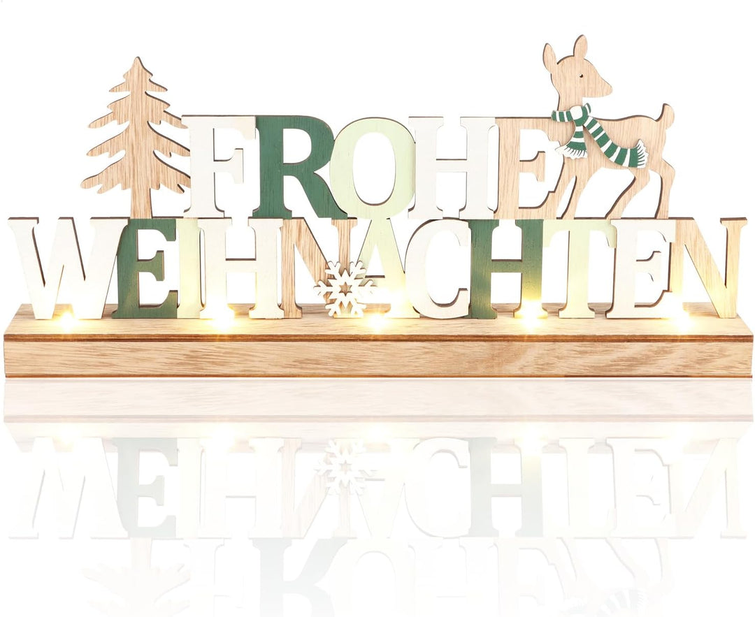 COM-FOUR® LED Deko Aufsteller aus Holz - beleuchteter Schriftzug auf Holzsockel - Deko-Schriftzug zu