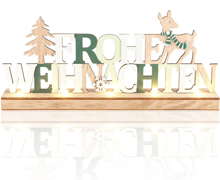 COM-FOUR® LED Deko Aufsteller aus Holz - beleuchteter Schriftzug auf Holzsockel - Deko-Schriftzug zu
