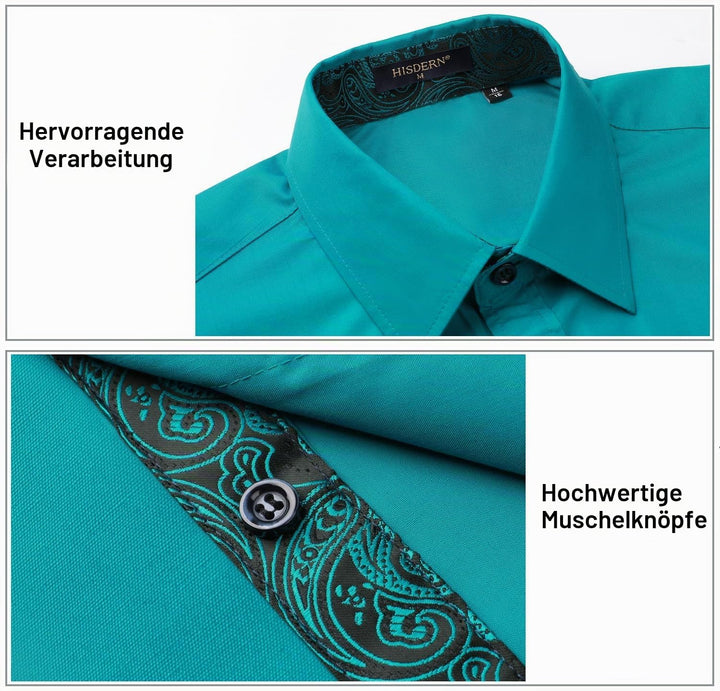 HISDERN Herren Hemd Regular Fit Formale Freizeithemden Herrenhemden Langarm Männer Hemd Klassisches