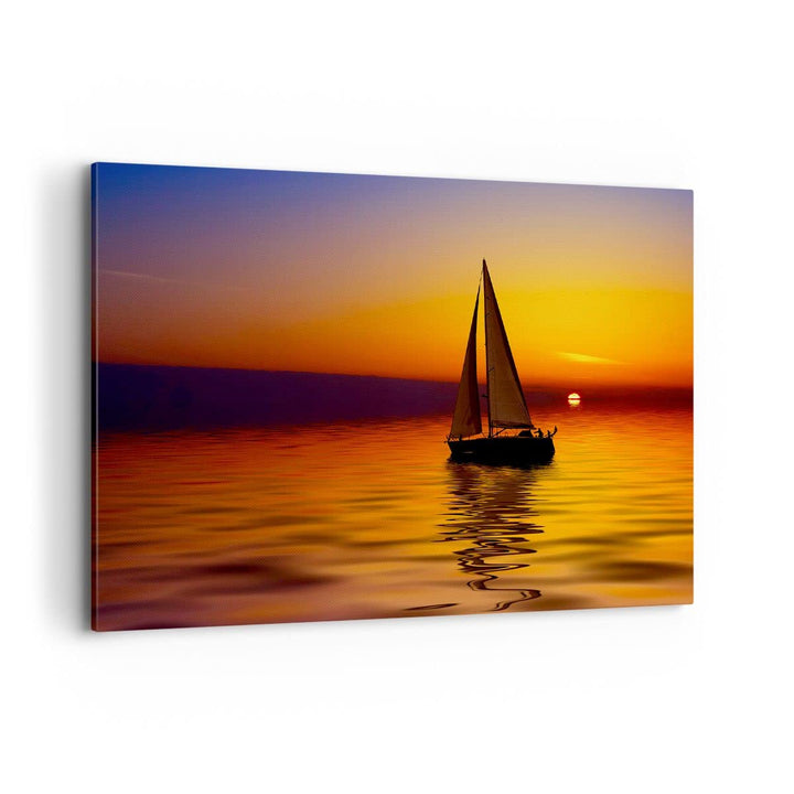 Bilder auf Leinwand 100x70cm Leinwandbild Boot Sonnenuntergang Landschaft Gross Wanddeko Bild Schlaf