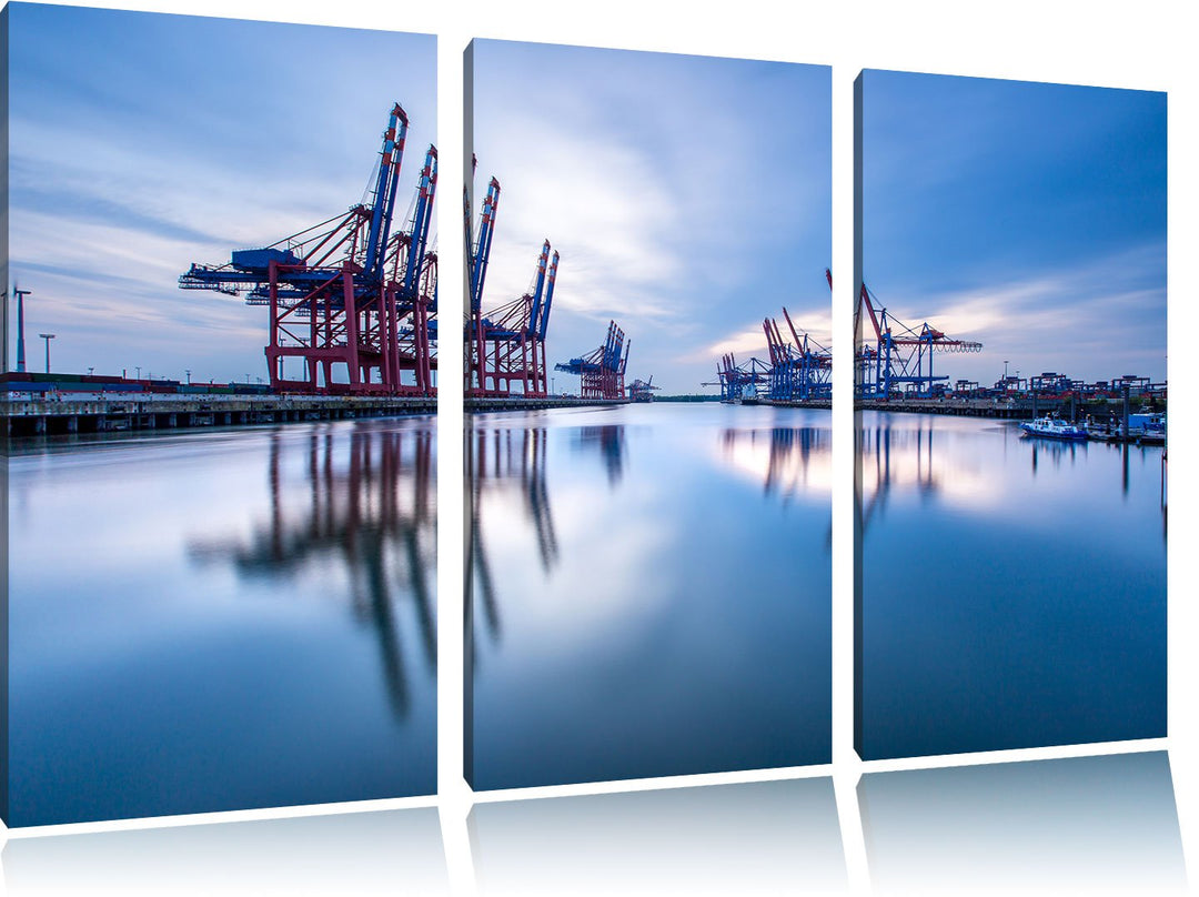 Pixxprint Hafen im Abendschein als Leinwandbild/Grösse: 3 Teilig (120x80) cm/Wandbild/Kunstdruck/fer