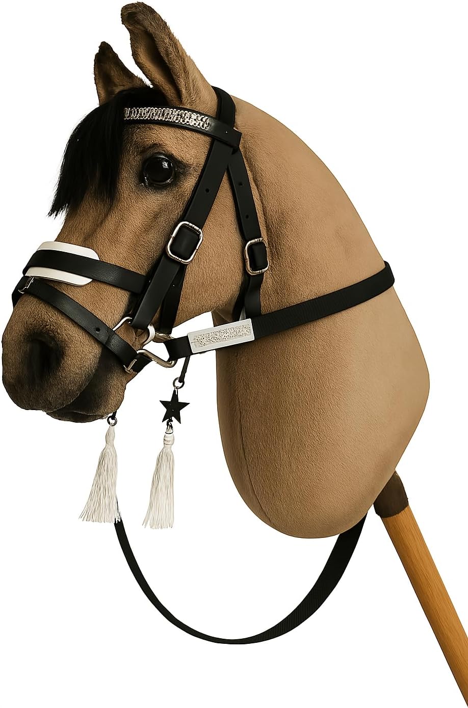Generisch Hobby Horse Zubehör, ohne Pferd, nur Trense Schwarz, Weiss Unterlegt mit Sperriemen inkl.