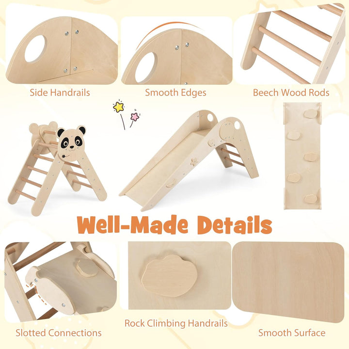 FANTASK Kletterdreiecke Indoor 3er Set, Klappbares Klettergerüst Holz mit Rutsche, Rampe & Kletterle