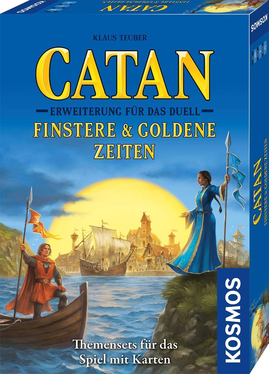 Kosmos 680602 Catan - Erweiterung für Das Duell – Finstere & Goldene Zeiten, Kartenspiel nur mit Cat