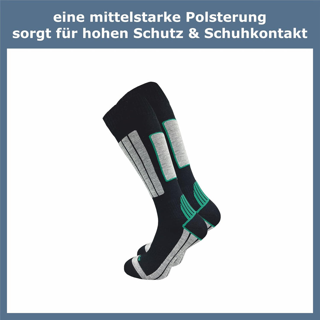 Herren Skisocken mit Polsterung (4er-Pack) 20% wärmende Wolle, 43-46 schwarz+
