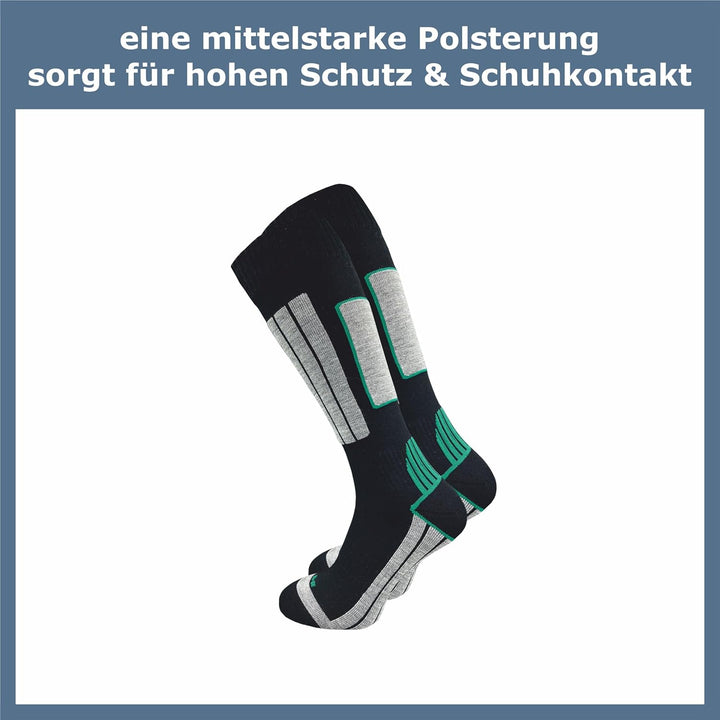 GAWILO Herren Skisocken mit Polsterung (4er-Pack) 20% wärmende Wolle 47-50 schwarz+, 47-50 schwarz+