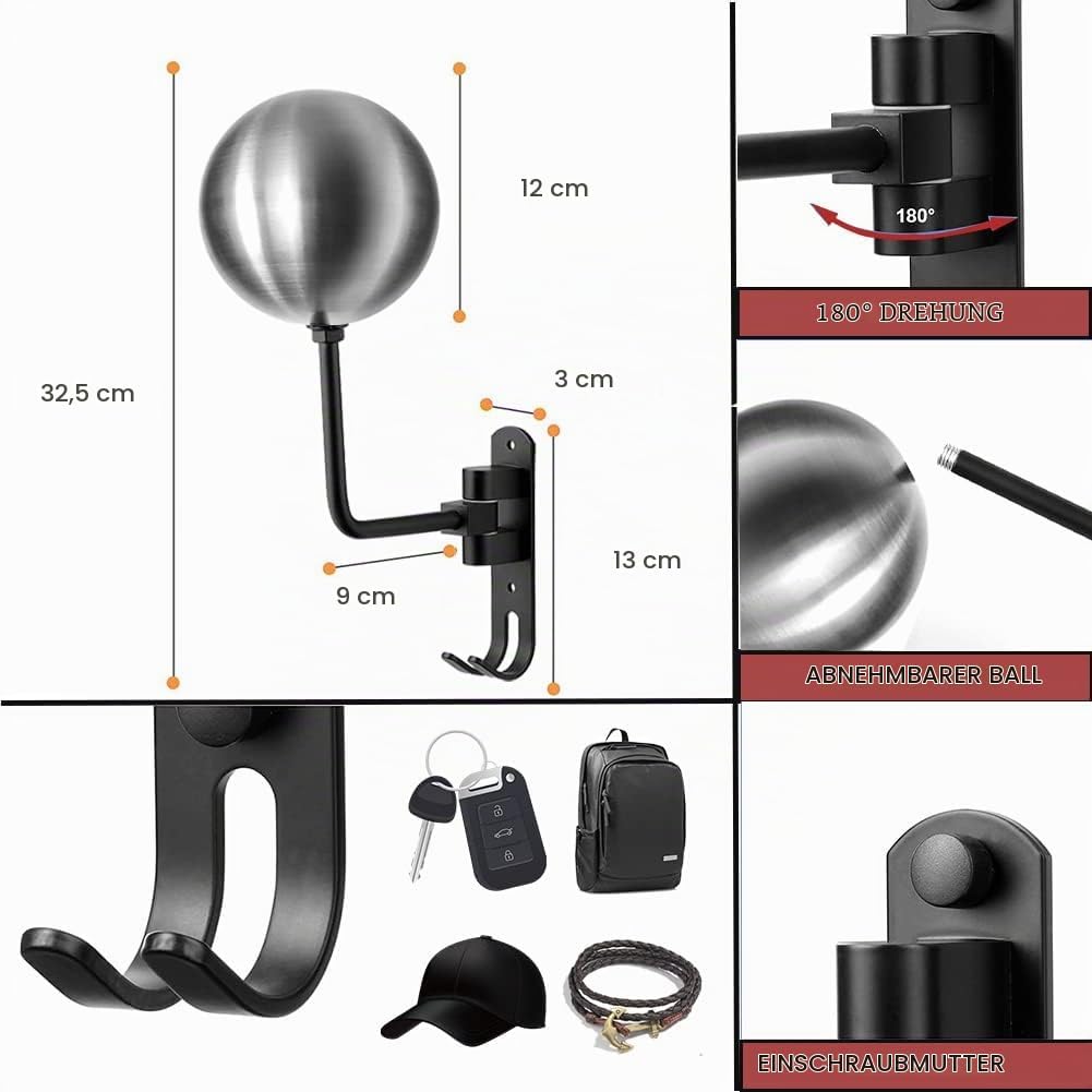 helmhalter Wand Wandmontage, Motorradhelm, Huthalterung, aus Aluminiumlegierung und Edelstahlkugel(2