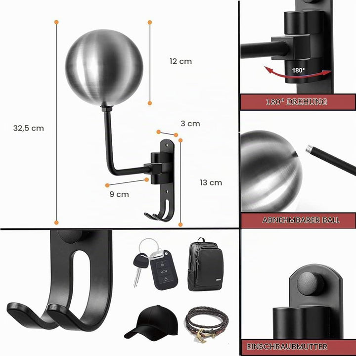 helmhalter Wand Wandmontage, Motorradhelm, Huthalterung, aus Aluminiumlegierung und Edelstahlkugel(2