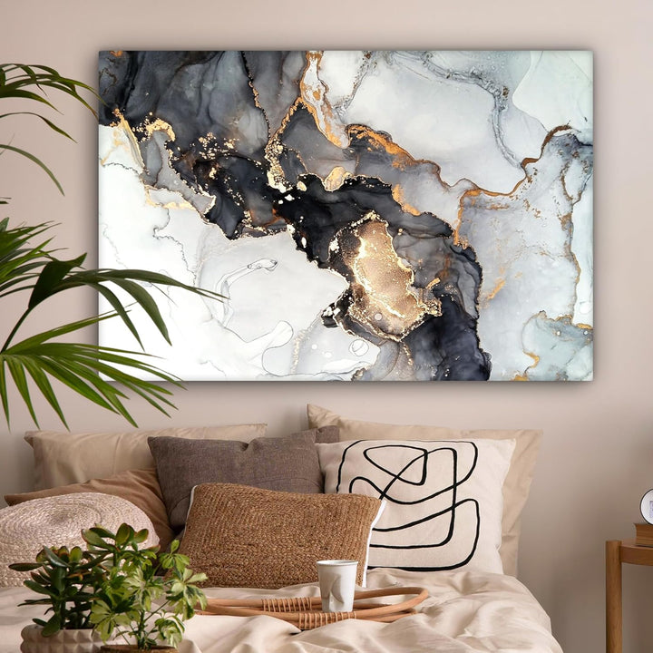 MuchoWow© Bild auf Leinwand Gross 120x80 cm XXL Schlafzimmer Bilder Wand Goldene Deko Wohnzimmer Mod