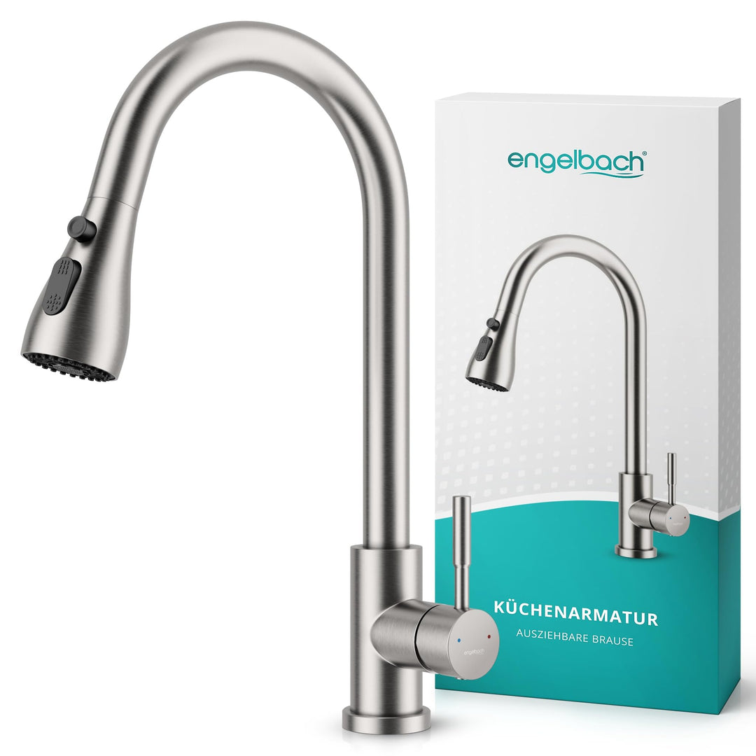 Engelbach® Wasserhahn Küche - ausziehbar & 360 Grad schwenkbar für maximale Reichweite - 304 Edelsta