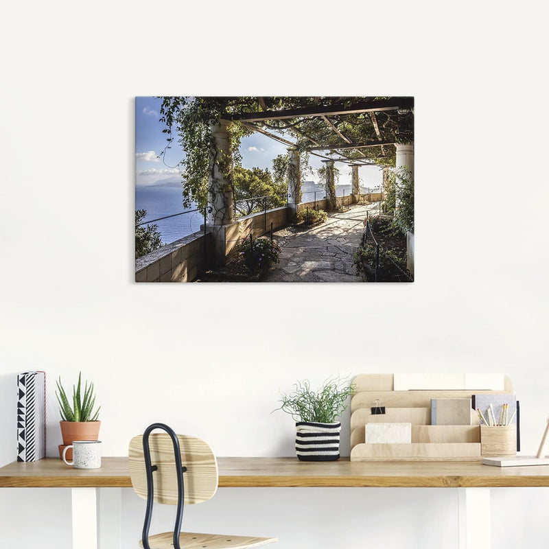 ARTland Leinwandbilder Wandbild Bild auf Leinwand 60x40 cm Ausblick Meer Strand Küste Garten Villa C