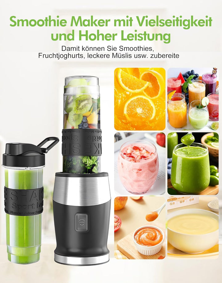Mixer, 500W Smoothie Maker, Standmixer & Mixer Smoothie Maker mit 2x570ml Smoothie Flaschen BPA frei