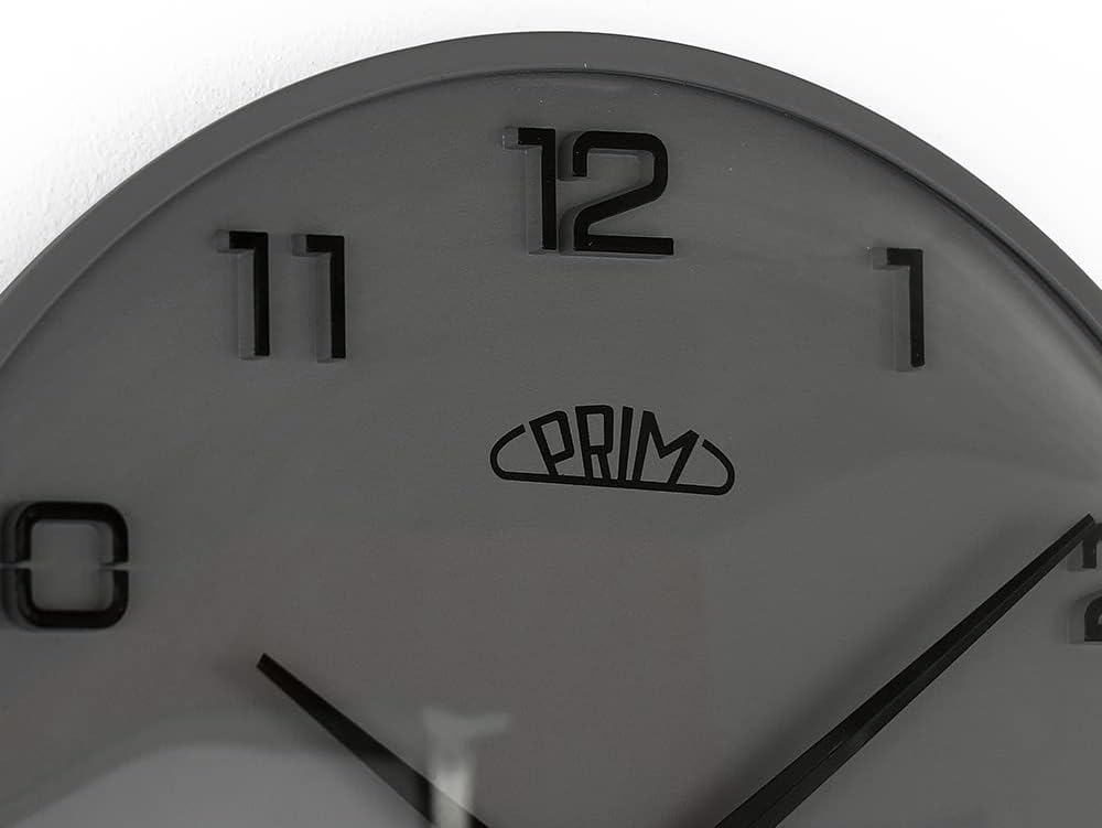 PRIM Design-Kunststoffuhr Bloom III – B, Moderne Wanduhr im Retro Style, Grafit, gewölbtes Glas, lux