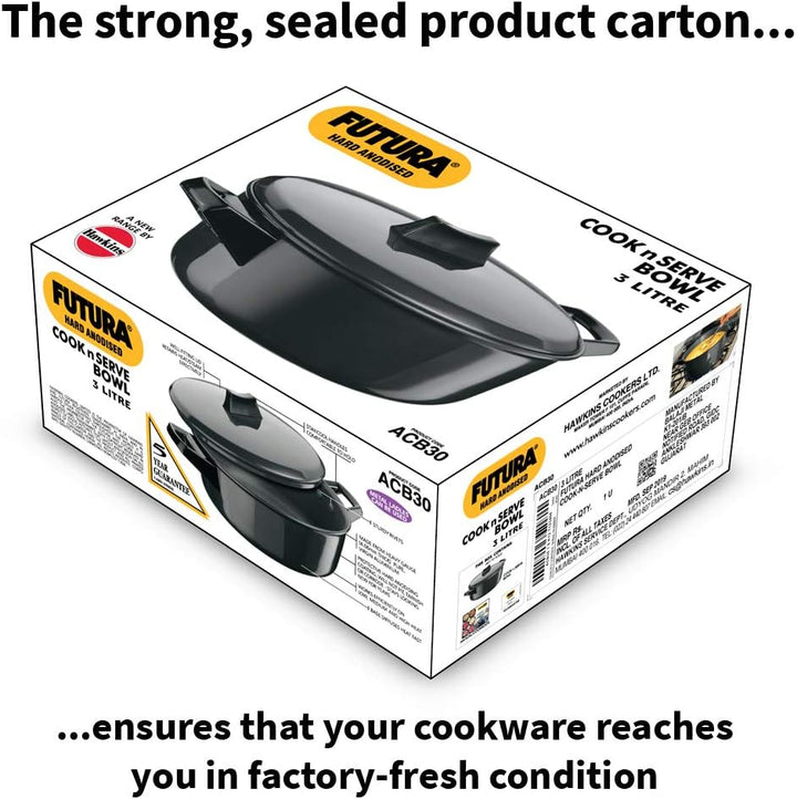 Hawkins/Futura L60 harteloxiert Kochen und Servieren Schmortopf/Schale, 3-Liter-interkont - 3.17 qua