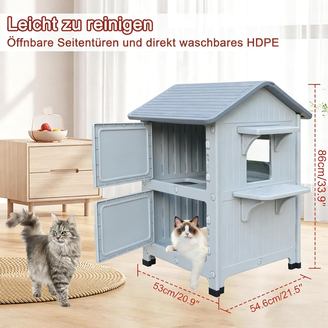 Katzenhaus Outdoor, 2 Geschichte Outdoor-Häuser für Katzen Kunststoff ausserhalb Katze Unterschlupf