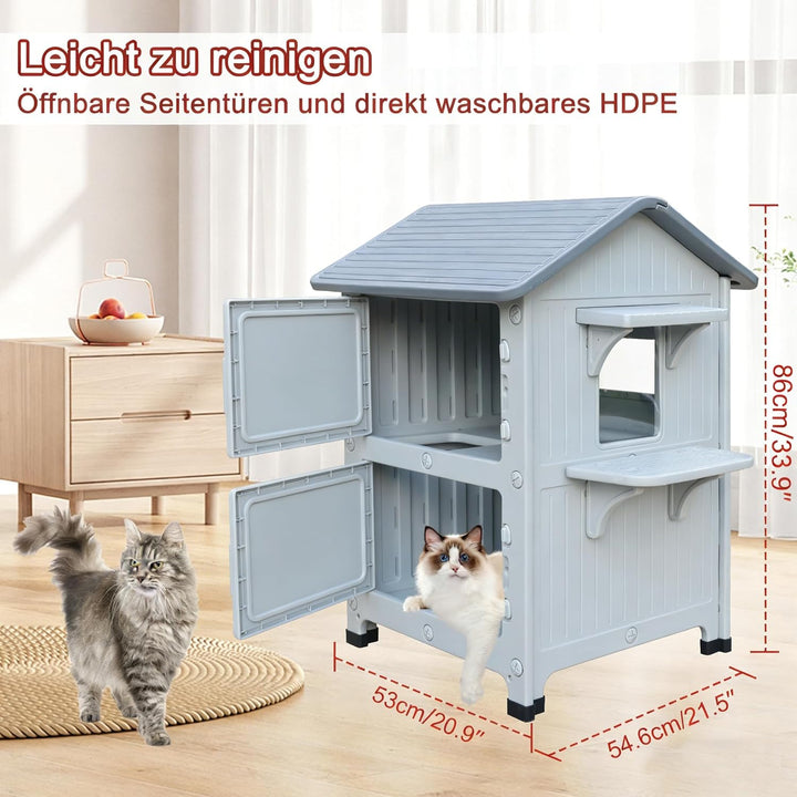 Katzenhaus Outdoor, 2 Geschichte Outdoor-Häuser für Katzen Kunststoff ausserhalb Katze Unterschlupf