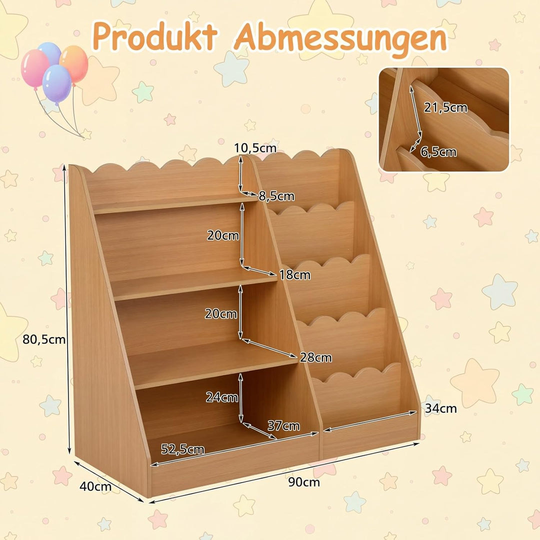 COSTWAY Kinder Bücherregal aus Holz, 5 stufiges Kinderregal mit 4 offenen Ablagen & versteckem Ablag