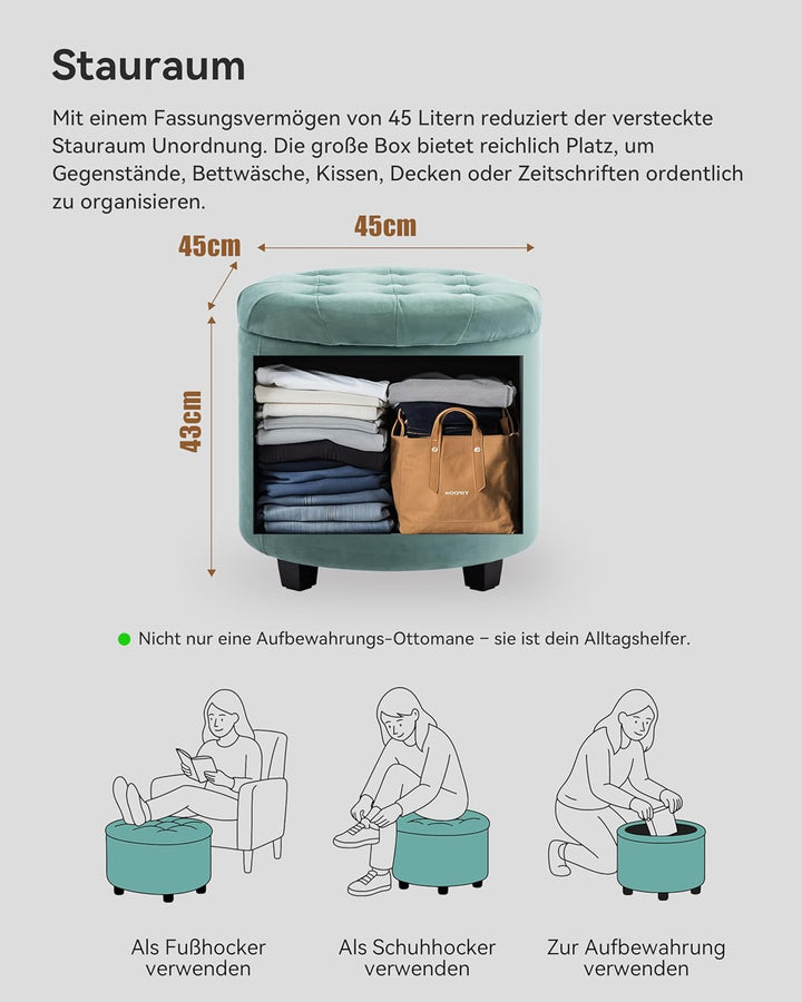 HNNHOME Sitzhocker mit Stauraum, Sitzwürfel mit Deckel, Sitztruhe, Fussbank Truhen Aufbewahrungsbox,