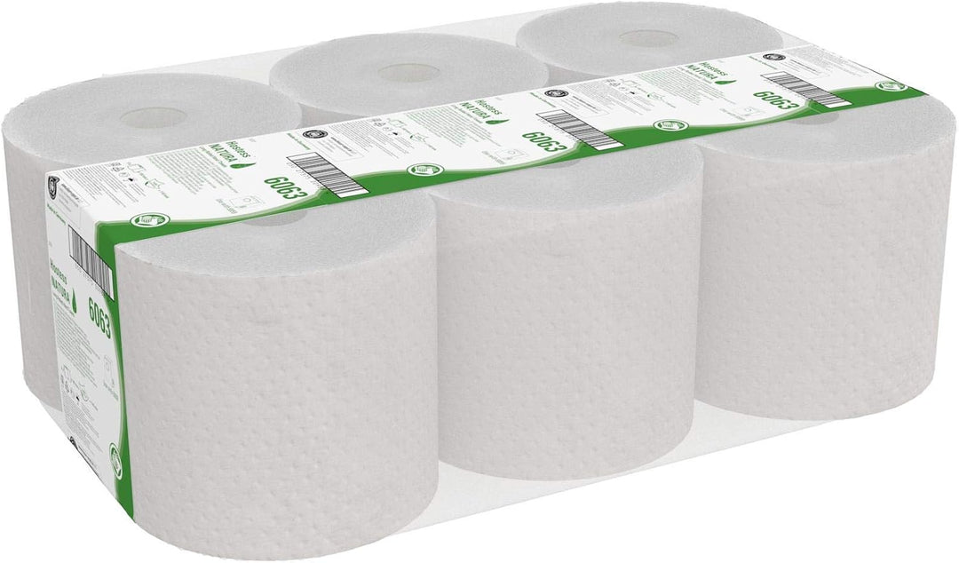 Hostess NATURA Papierhandtücher aus 100% Recyclingmaterial 6063 – 1-lagige Rollenhandtücher – 6 x 19