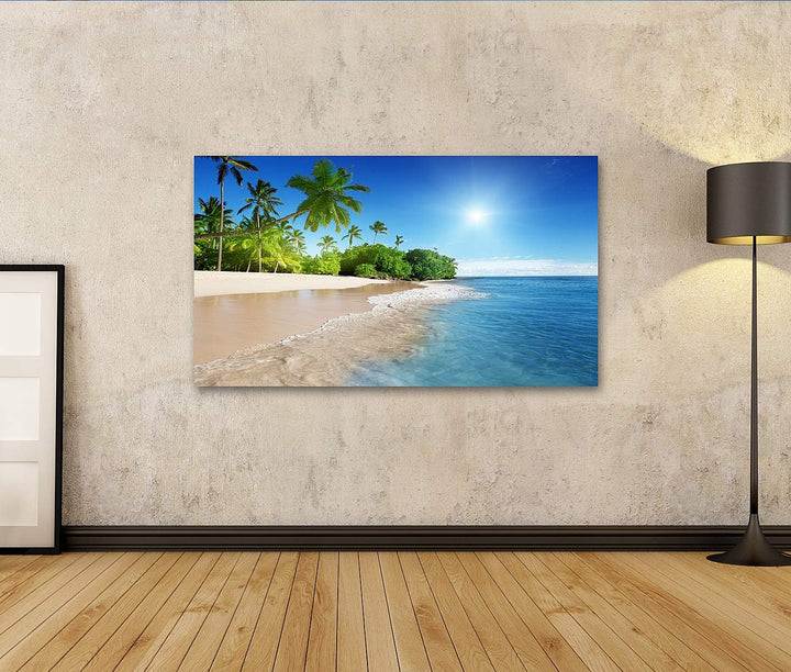 islandburner Bild auf Leinwand Karibisches Meer Und Palmen Bilder Wandbilder Poster Leinwand 100x57c