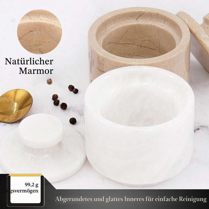 MARBLOUS KRAFTS Marmor-Salzkeller mit Deckel, 7,6 cm, Weiss und Verona Salzhalter, ideale Zucker-, S