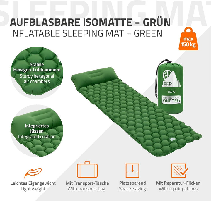 ECD Germany Isomatte Camping, Campingmatte aufblasbar, Luftmatratze Outdoor, Schlafmatte mit integri