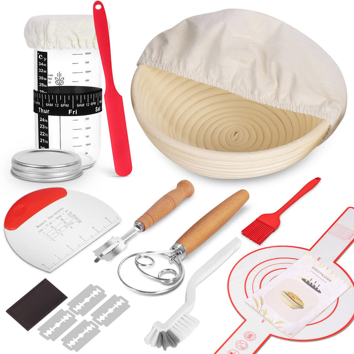 SHANNA GäRköRbchen, Sauerteig Starter Set, 9pcs Brot Backen ZubehöR, GäRkorb Rund, Sauerteig Starter