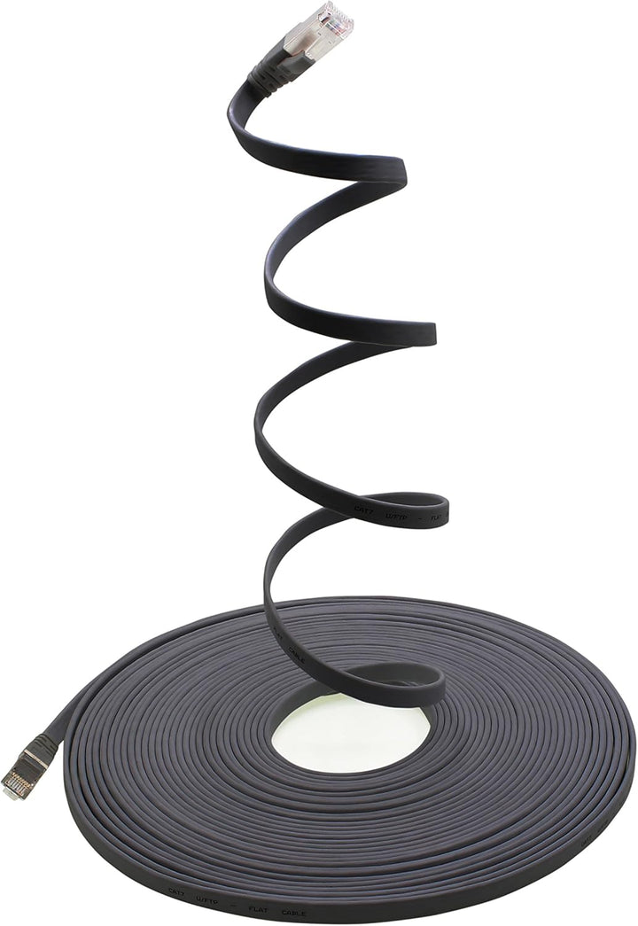 10m - schwarz - 10 Stück CAT.7 Gigabit Ethernet LAN Flachband Flachbandkabel (RJ45) Netzwerkkabel Ro