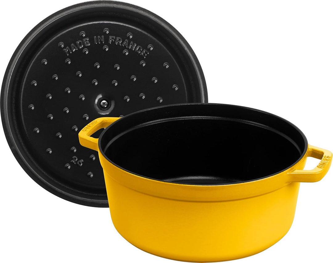 STAUB Cocotte, Gusseisen Bräter, Alle Herdarten inkl Induktion, Rund, 26 cm, 5,0 L, Zitronen-Gelb 26