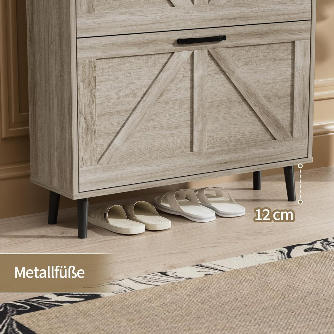 Schuhschrank Schmal, Schuhregal mit 2 Klappen, Schuhkipper mit 4 Ablageflächen, Schuhkommode mit off