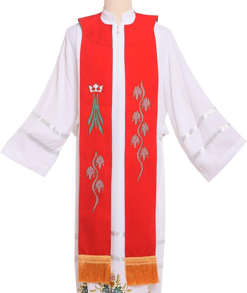 BLESSUME Kirche Stola Priester Masse Umkehrbare Gestickte Stola Rot & Grün, Rot & Grün