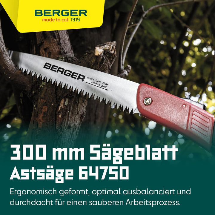Berger Astsäge 64750 mit auswechselbarem Sägeblatt inklusive Schutzköcher, Länge: 30 cm Astsäge 30 c