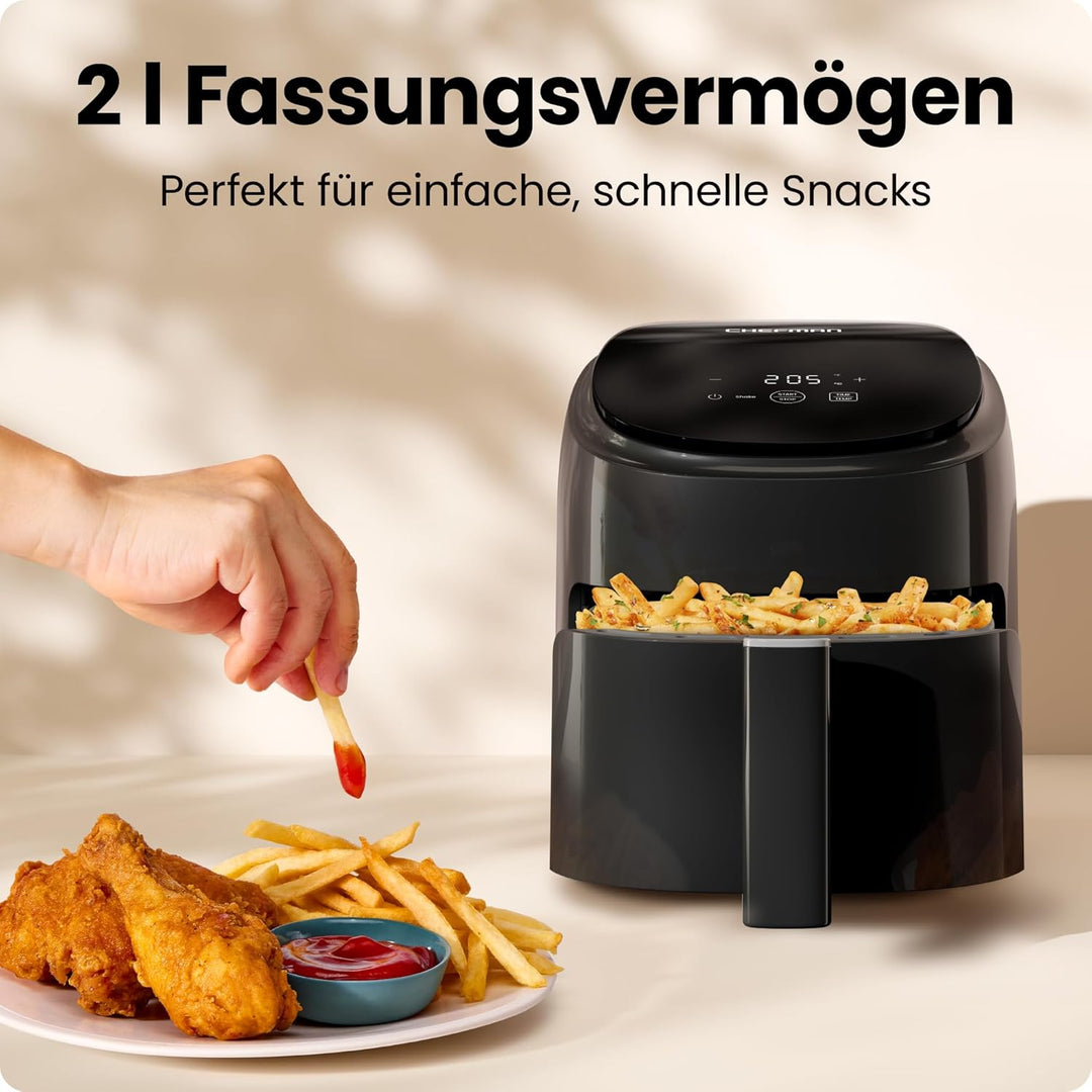 Chefman 2L Mini-Heissluftfritteuse – Kompakter und platzsparender Airfryer, Antihaftkorb, Zubereitun