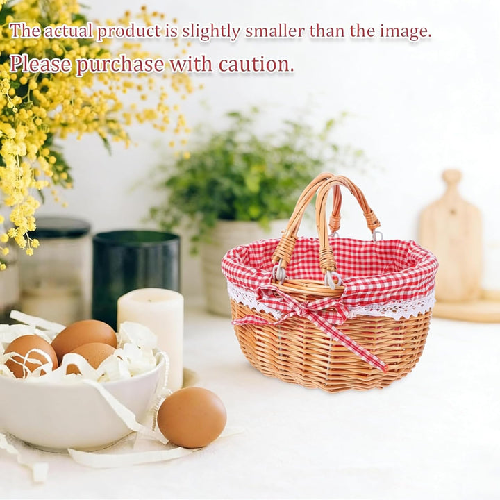 Picknickkorb aus Weide, Natural Weidenkorb mit Henkel, Handlicher Einkaufskorb aus Weide, Picknickko