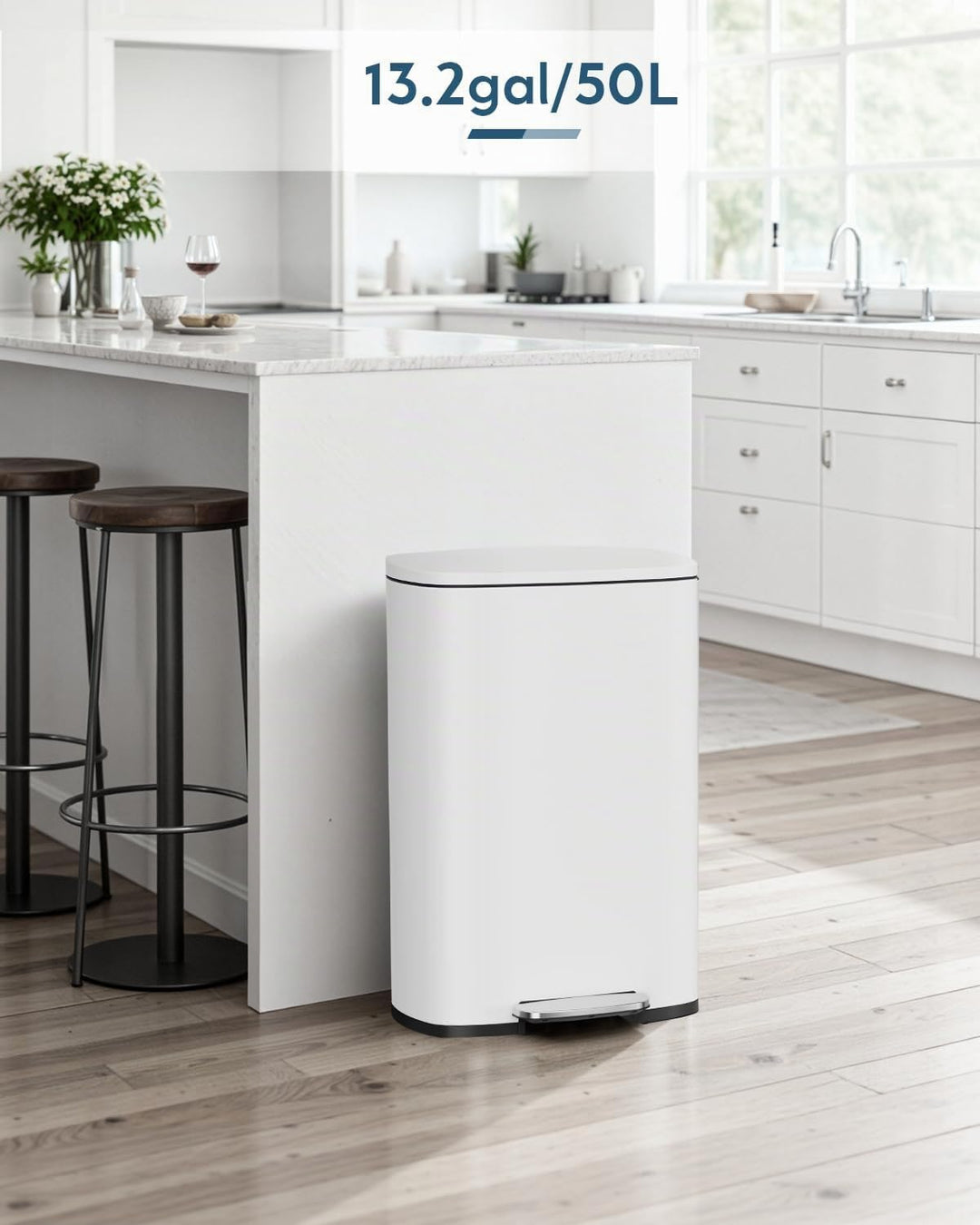 Clevich 2er-Pack Mülleimer Set, 50L und 5L Treteimer aus Metall mit Softclose-Deckel, abnehmbare Inn