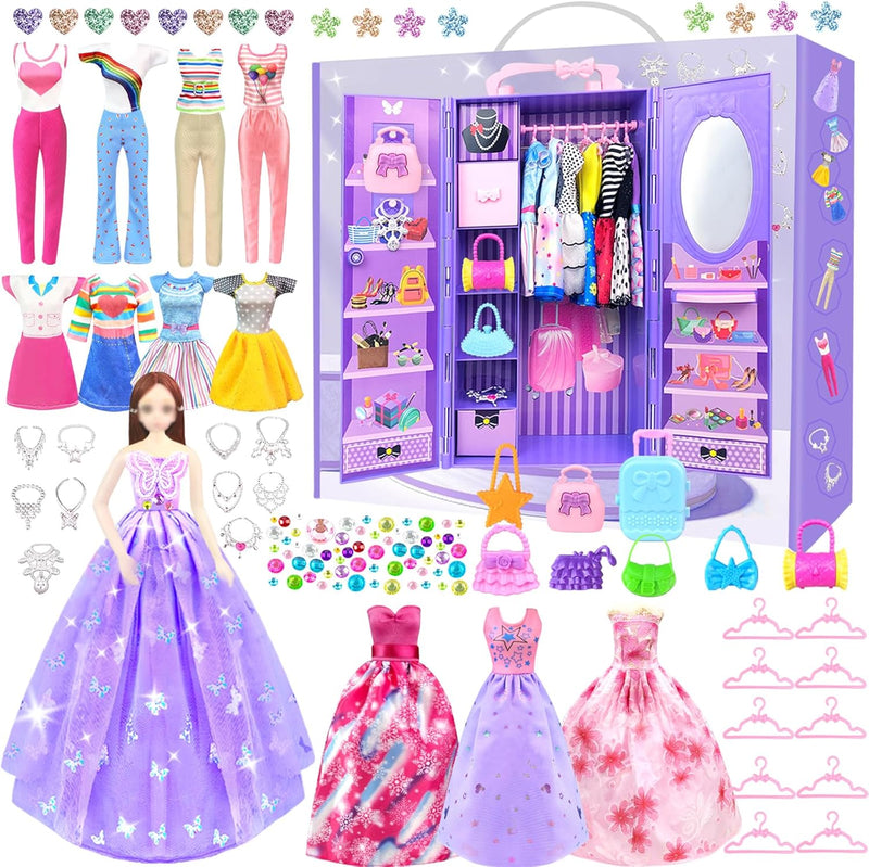 75 Kleidung Schmuck Zubehör für Puppen Kleiderschrank für 11,5 Zoll Puppen Puppenschrank Set mit 1 P