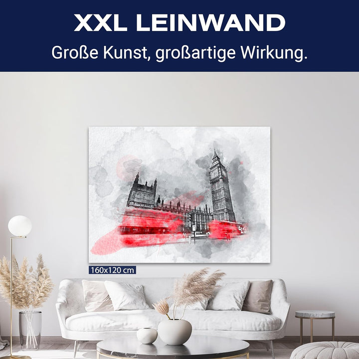 wandmotiv24 Leinwandbild Malerei, 80x60cm, Querformat, Aquarell, London, Deko, Bilder auf Leinwand,