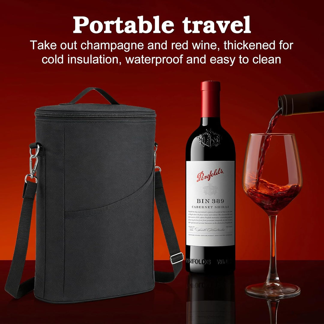Weinkühltasche für 2 Flaschen, Grosse Kühltasche, Tragbarer Wein-Eisbeutel mit Gurt, Tragbare Flasch