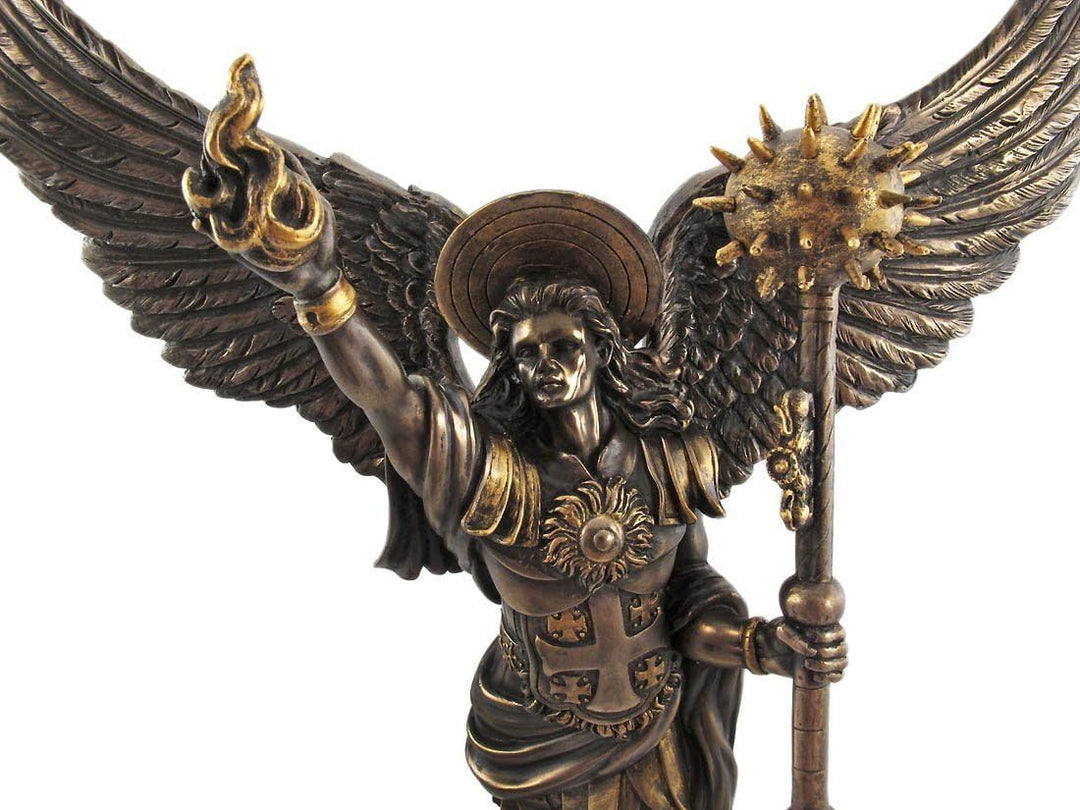 32,4 cm Erzengel Uriel mit Spear Religiöse Kunstharz Statue Figur