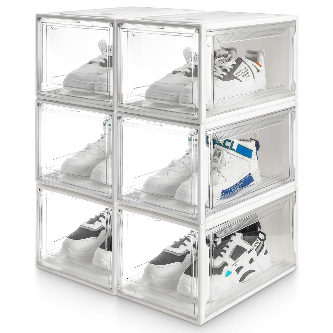Yorbay 6er Set, Schuhbox Schuhregal, stapelbarer Schuhorganizer, plastikbox mit durchsichtiger Tür,
