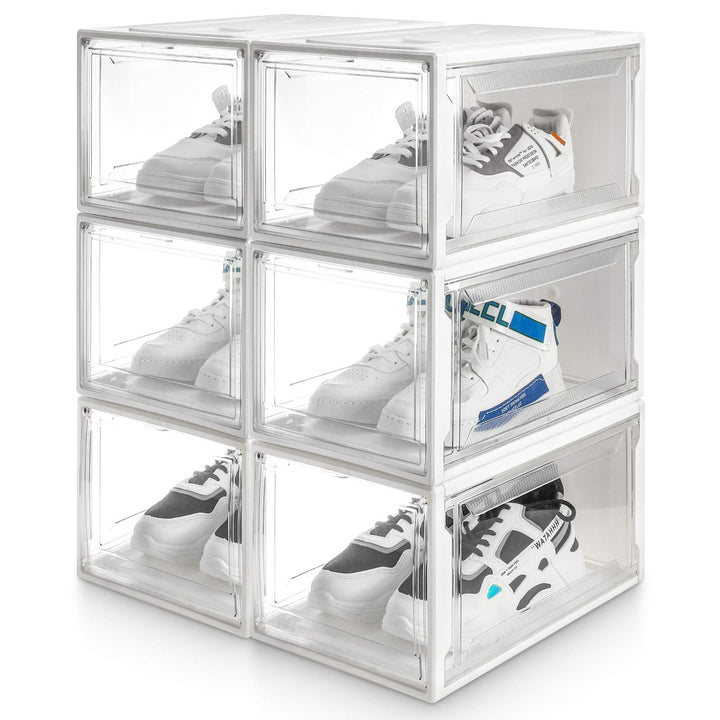 Yorbay 6er Set, Schuhbox Schuhregal, stapelbarer Schuhorganizer, plastikbox mit durchsichtiger Tür,