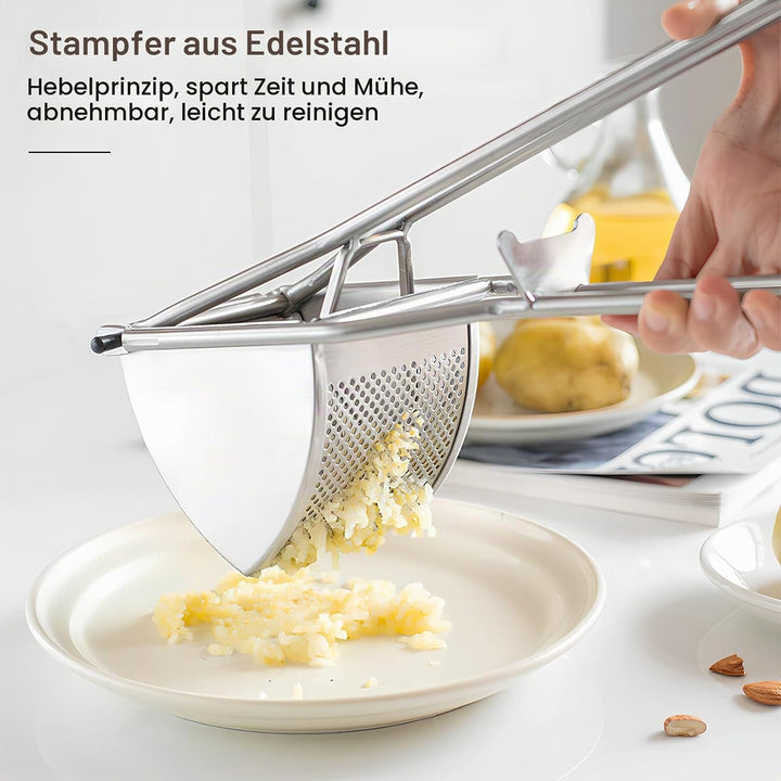 Kartoffelpresse Edelstahl, Robuster Kartoffelstampfer, Multifunktionale Kartoffelquetsche mit Ergono