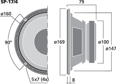 MONACOR SP-17/4 Universal-Lautsprecher, Loudspeaker ideal für die Wiedergabe des Tiefmittelton-Berei