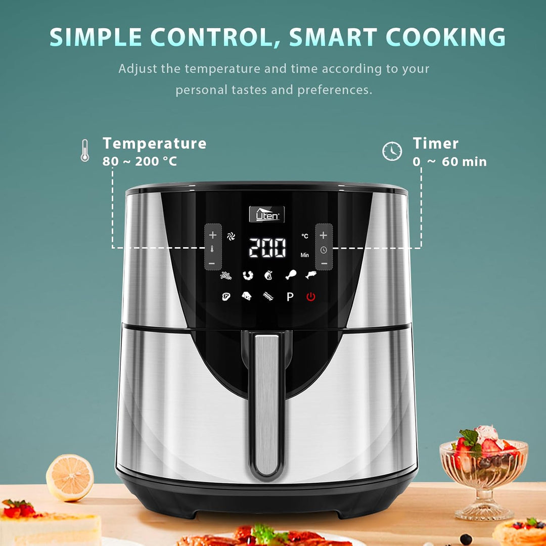 Heissluftfritteuse, Uten 7,5L Airfryer XXL Heissluftfriteuse mit Digitalem LED-Touchscreen, 9 Vorein