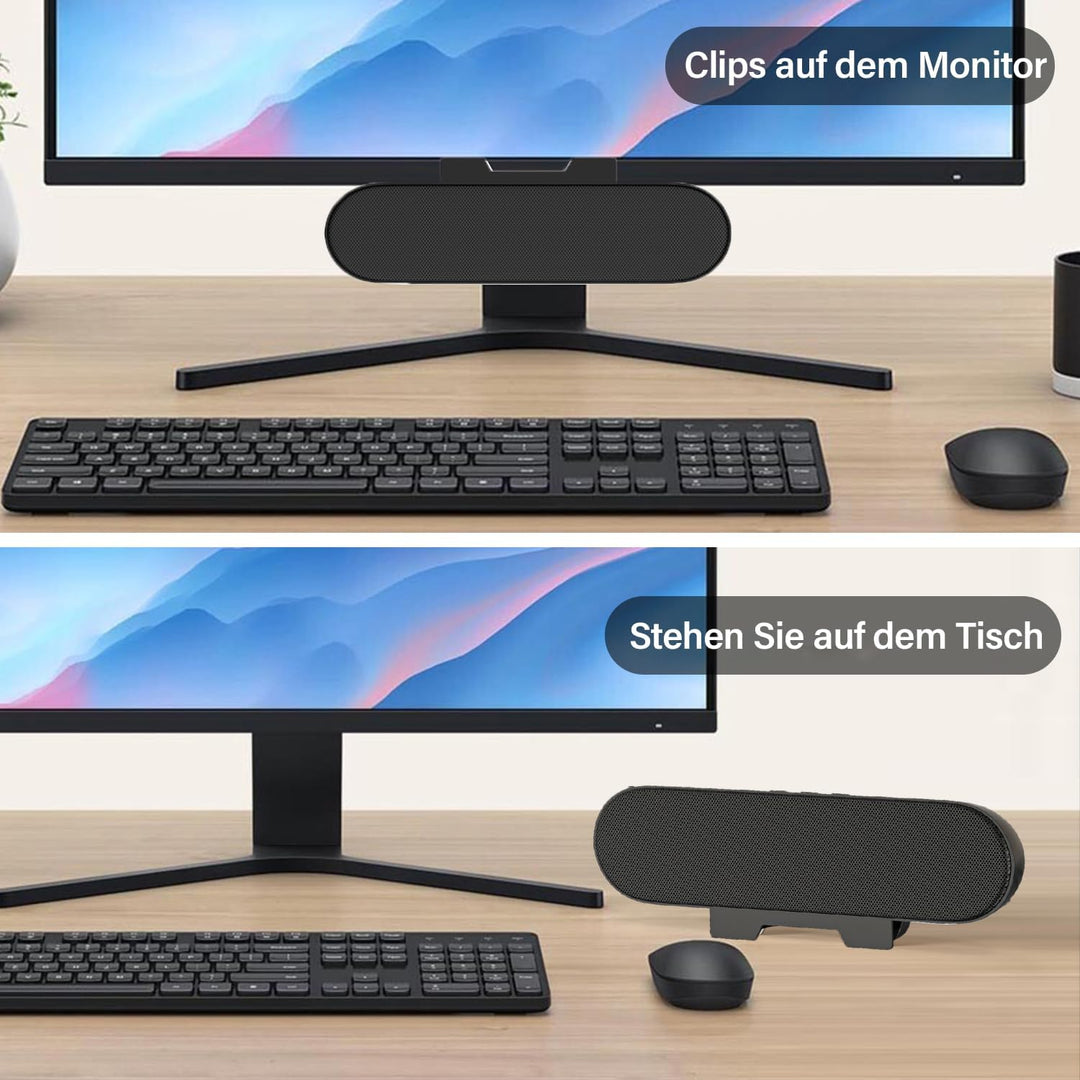 ZETIY PC Lautsprecher, USB Computer Lautsprecher mit USB-Einspeisung, Portable Mini Soundbar mit Cli