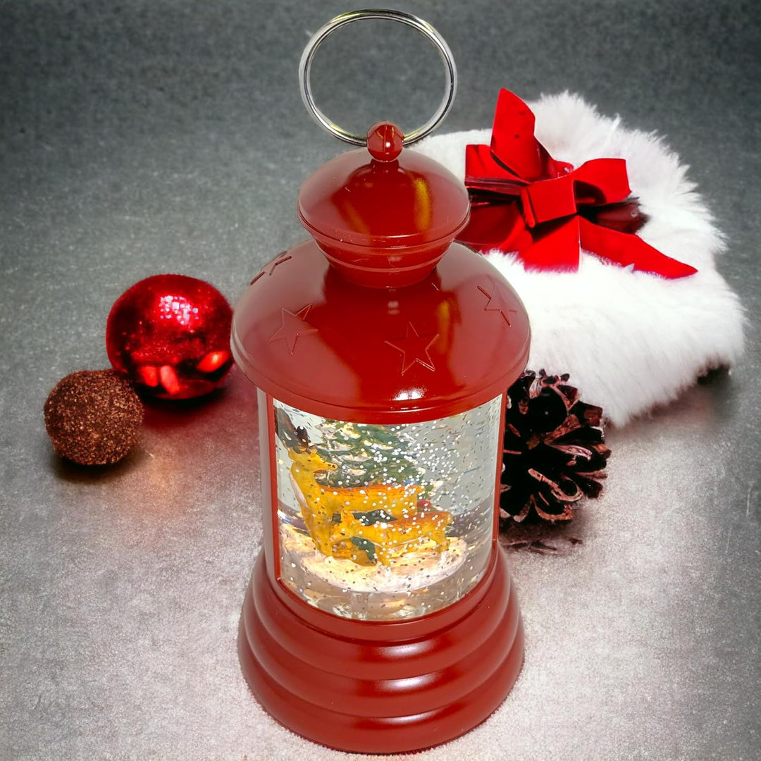 MIJOMA Weihnachtliche LED Laterne Schneekugel aus Glas, Zauberhafter Schneewirbeleffekt, Warmweisses